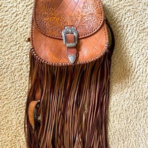 Genuine leather purse with long tassels